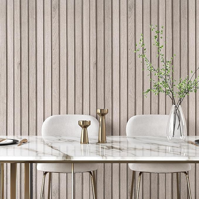 VEELIKE Rustic Grey Oak Wood Slat Peel and Stick Wallpaper 24''x118'' Faux Wood Panel Wallpaper for Accent Walls Self Adhesive Waterproof Wooden Grain Contact Paper Slat Paneling for Kitchen Bedroom