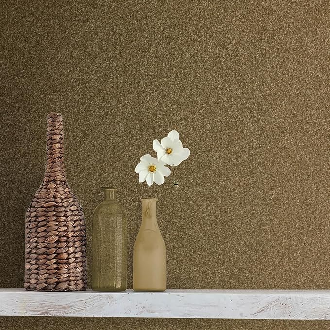 HeloHo Dark Gold Peel and Stick Wallpaper 118"X15.7" Solid Golden Bronze Matte Textured Wall Paper Modern Self Adhesive Removable Waterproof Contact Paper for Living Room Bedroom Decor