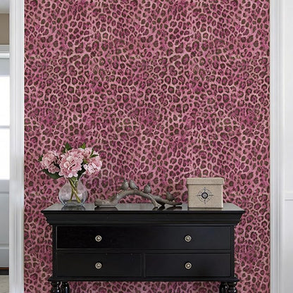 JiffDiff Upgrade Leopard Print Peel and Stick Wallpaper, 17.3" x 400" Waterproof Removable Self Adhesive Wallpaper, Pink Unique Funky Cheetah Contact Paper for Bedroom, Bathroom, Decor
