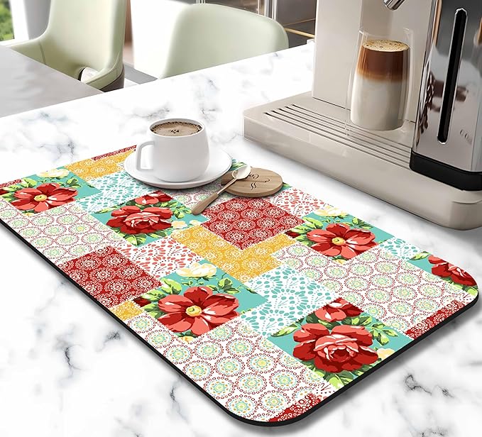 Dish Drying Mat for Kitchen Counter 20x12in Washable Quick Dish Drying Pad Rubber Backed Absorbent Draining Mat Fit Kitchen Counter,Bar,Under Sink,Dishes,Utensils,Dish Rack