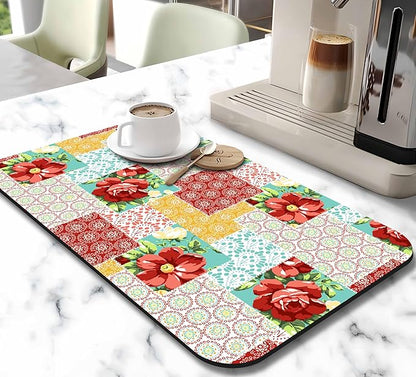 Dish Drying Mat for Kitchen Counter 20x12in Washable Quick Dish Drying Pad Rubber Backed Absorbent Draining Mat Fit Kitchen Counter,Bar,Under Sink,Dishes,Utensils,Dish Rack