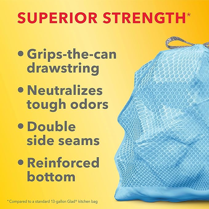 Glad Tall Kitchen Trash Bags 13 Gallon, MaxStrength Beachside Breeze Garbage Bags, Odorshield with Drawstring, 34 Count
