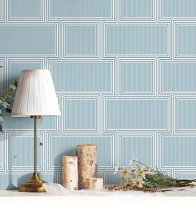 Guvana Peel and Stick Wallpaper Blue and White Contact Paper Modern Wall Paper Geometric Striped Removable Self Adhesive Wallpaper for Bathroom Bedroom Covering Accent Wall Vinyl Rolls 78.7"x17.3"