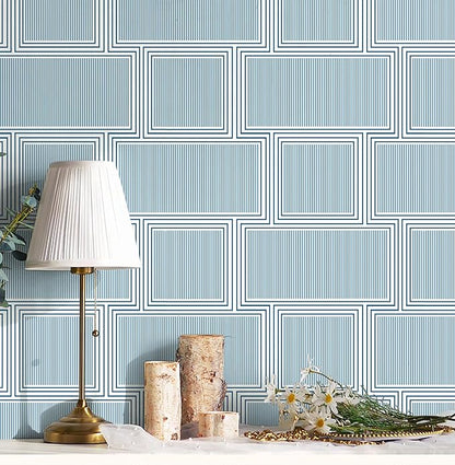 Guvana Peel and Stick Wallpaper Blue and White Contact Paper Modern Wall Paper Geometric Striped Removable Self Adhesive Wallpaper for Bathroom Bedroom Covering Accent Wall Vinyl Rolls 78.7"x17.3"