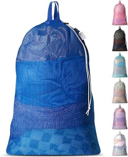 Handy Laundry Mesh Laundry Bag 24 x 36 Inches - Extra Large Heavy Duty Bag with Handles & Shoulder Strap, Breathable, Machine Washable for Dorm, Travel, Bedding & Storage - Blue