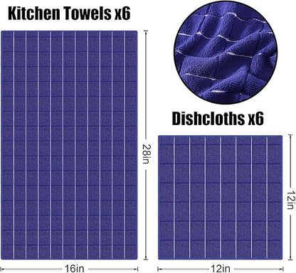 Homaxy Microfiber Kitchen Towels and Dishcloths Set, 20 Pack Soft and Absorbent Dish Hand Towels Bulk, 28 x 16 Inch & 12 x 12 Inch Quick Drying Rags for Washing Dishes, Navy Blue