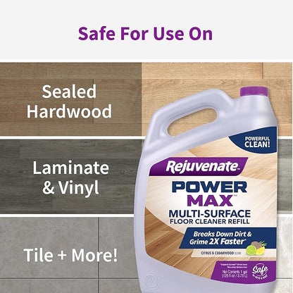 Rejuvenate PowerMax Multi-Surface Floor Cleaner, 128 Ounces, Breaks Down Dirt And Grime On Sealed Hardwood, Tile, Vinyl, Laminate To Deliver A Powerful, Deep Clean With Citrus And Cedarwood Scent