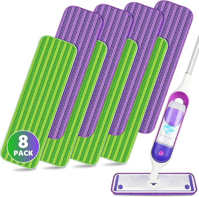 Reusable Pads Compatible with Swiffer PowerMop - SEVENMAX 15" Microfiber Power Mop Refills Pads Spray Mop Replacement Heads Cloths Washable Dry Wet Mopping for Wood Floor Cleaning x8