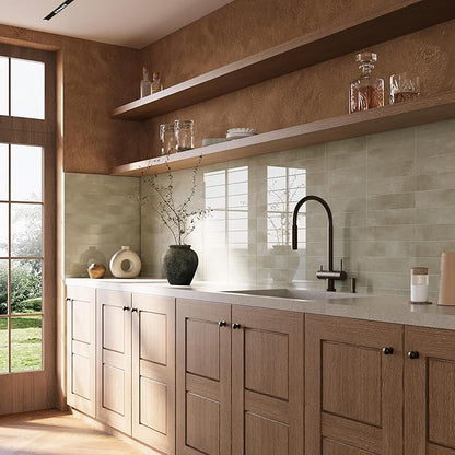 COLAMO Luxury 22PCS Glossy Beige Peel and Stick Backsplash, Stick on Backsplash for Kitchen, Self Adhesive Greige Peel and Stick Tile for Accent Wall, Bedroom, Bathroom,Fireplace