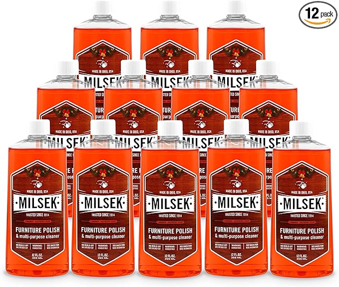 Milsek Furniture Polish and Wood Cleaner with Cinnamon Raspberry Scent - for Home and Household from Hardwood Floors to Kitchen Cabinets - 12 Fl Oz (Pack of 12)