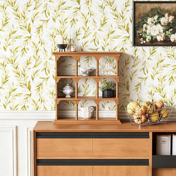 Livebor Leaf Peel and Stick Wallpaper Olive Leaf Contact Paper17.7in x 118.1in Sage Floral Wallpaper Peel and Stick Floral Leaves Contact Paper Modern Farmhouse for Bedroom Neutral Decorative