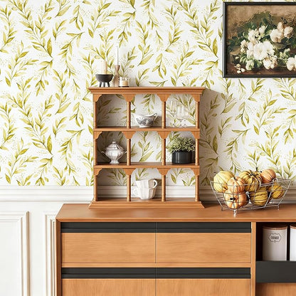 Livebor Leaf Peel and Stick Wallpaper Olive Leaf Contact Paper17.7in x 118.1in Sage Floral Wallpaper Peel and Stick Floral Leaves Contact Paper Modern Farmhouse for Bedroom Neutral Decorative
