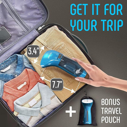 Portable Travel Garment Steamer for Clothes, Metal Steam Head, 25s Heat Up, Pump System, Mini Size, Handheld Steamer for Any Fabrics, No Water Spitting, 120V