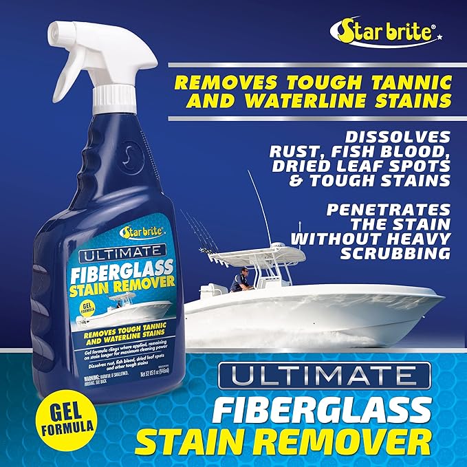 STAR BRITE Ultimate Fiberglass Stain Remover - Easy-to-Use Marine Grade Solution to Eliminate Tough Rust, Leaf & Waterline Stains for Boats and More - Maximum Cleaning Power Gel Spray