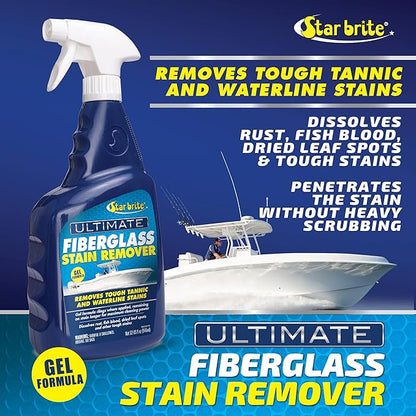STAR BRITE Ultimate Fiberglass Stain Remover - Easy-to-Use Marine Grade Solution to Eliminate Tough Rust, Leaf & Waterline Stains for Boats and More - Maximum Cleaning Power Gel Spray
