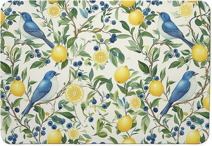 Vibrant Birds Lemon Dish Drying Mat, Summer Lemon Blueberry Tree Coffee Bar Mat for Countertops, Nature Botanical Absorbent Dish Drying Mats for Kitchen Counter Coffee Maker, 16x24 Inch