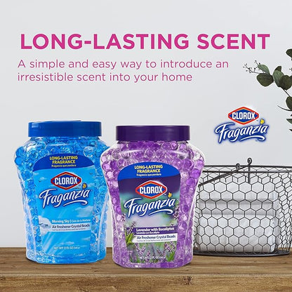 Clorox Fraganzia Crystal Beads Air Freshener, Long Lasting Room Deodorizer and Odor Eliminator Gel Beads to Freshen Home, Car, or Office, Lavender with Eucalyptus Scent, 12 Fl Oz - 12 Pack