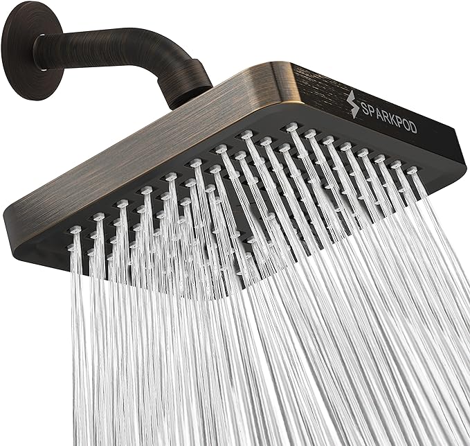 SparkPod Shower Head - High Pressure Rain - Premium Quality Luxury Design - Easy Clean Adjustable Replacement for Your Bathroom Shower Heads (Vintage Oil Rubbed Bronze, 6 Inch Square)
