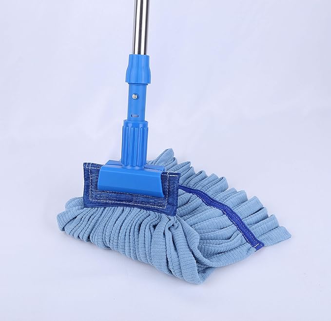 Industrial Strength Premium End Wet Mop Floor Cleaner Kit | Large, 24 Ounce Home Mop Set with Stainless Steel Extension Handle (Blue)