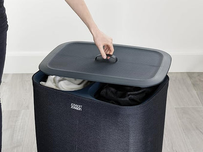 Joseph Joseph Tota 90 liter/23.8 gallon Laundry Hamper Separation Basket with lid, 2 Removable Washing Bags with Handles - Dark Blue