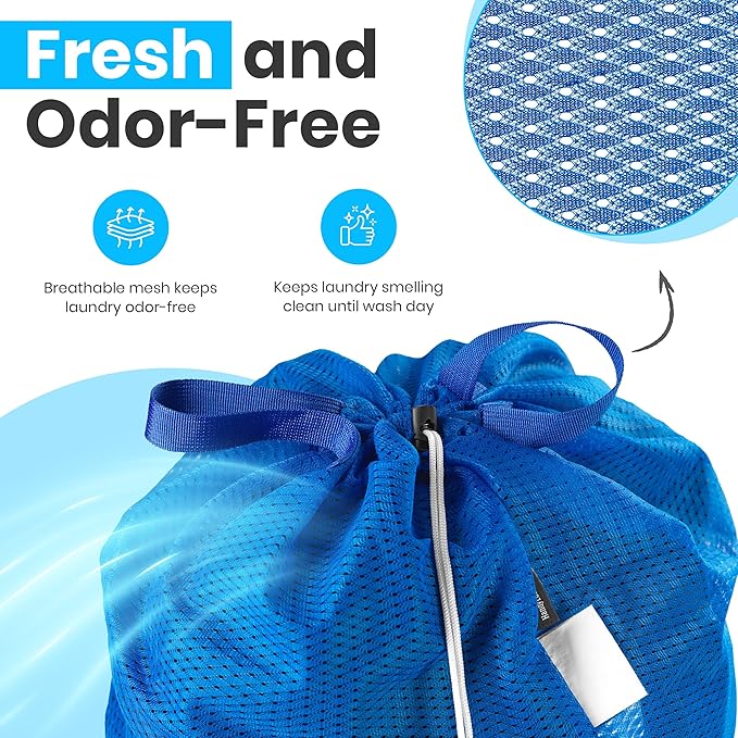 Handy Laundry Mesh Laundry Bag 24 x 36 Inches - Extra Large Heavy Duty Bag with Handles & Shoulder Strap, Breathable, Machine Washable for Dorm, Travel, Bedding & Storage - Blue