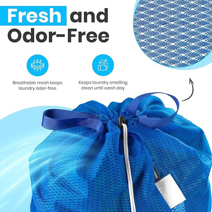Handy Laundry Mesh Laundry Bags 24 x 36 Inches, 2-Pack - Extra Large Heavy Duty Bag with Handles & Shoulder Strap, Breathable, Machine Washable for Dorm, Travel, Bedding & Storage - Blue