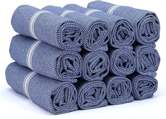 TEXAS LINEN CO. Cotton Kitchen Towels 12 Pack - 15 x 25 Inches - Highly Absorbent Dish Towels for Kitchen Drying, Soft Durable Reusable Quick Dry Tea, Kitchen and Dish Cloths Set - Blue Chambray