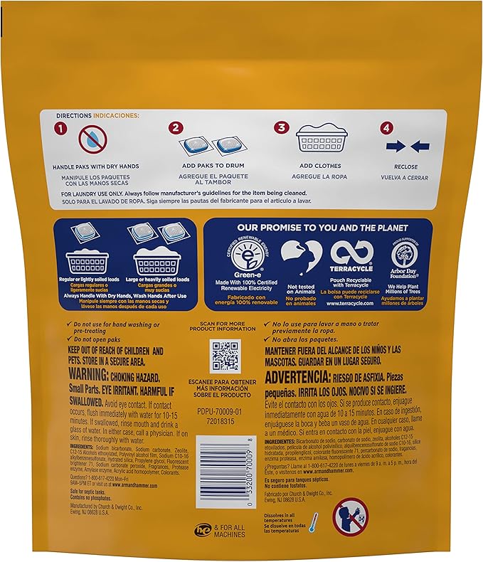 Arm & Hammer 4-in-1 Laundry Detergent Power Paks, Fresh, 58 Count (Pack of 4)
