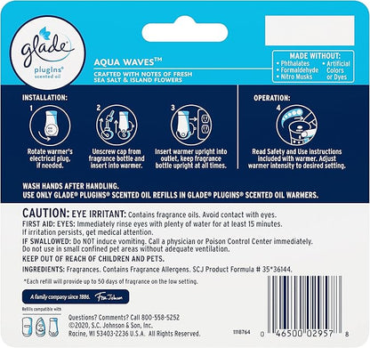 Glade PlugIns Refills Air Freshener, Scented and Essential Oils for Home and Bathroom, Aqua Waves, 2.01 Oz, 3 Count