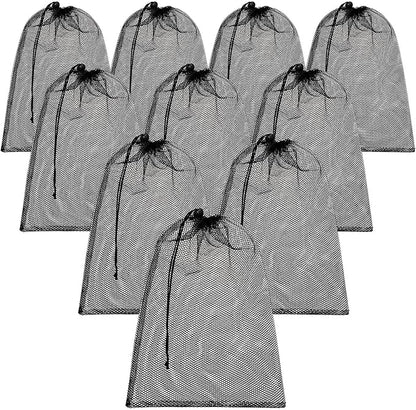 TecUnite 10 Pcs Mesh Laundry Bags with Drawstring Multicolor Mesh Sack Bag Nylon Gift Dishwasher Bag with Sliding for Storage Clothes Socks Jewelry Gifts Toys Fruit(12 x 16 Inch,Black)