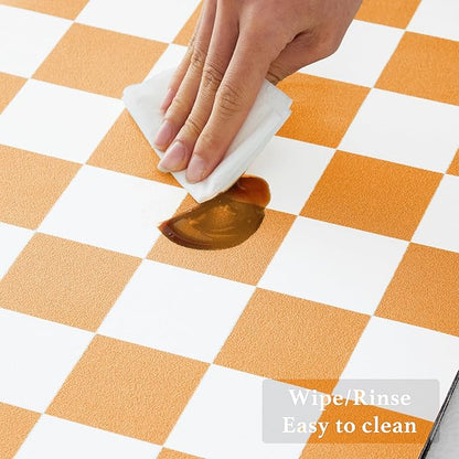 Ohocut Checkered Dish Drying Mat for Kitchen Counter, Coffee Bar Station Accessories, Retro Cute Fall Aesthetic Modern Absorbent Drainer Mat Kitchen Drying Mat Easy Clean, Orange 12" x 19"