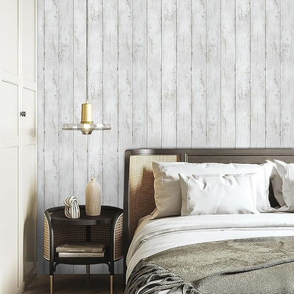 LXCREAT Faux Wood Butcher Block Contact Paper Shiplap Peel and Stick Wallpaper Wooden Planks for Walls 17.5"X393.7" Natural White Self Adhesive Removable Rustic Wallpaper for Shelf Kitchen Decoration