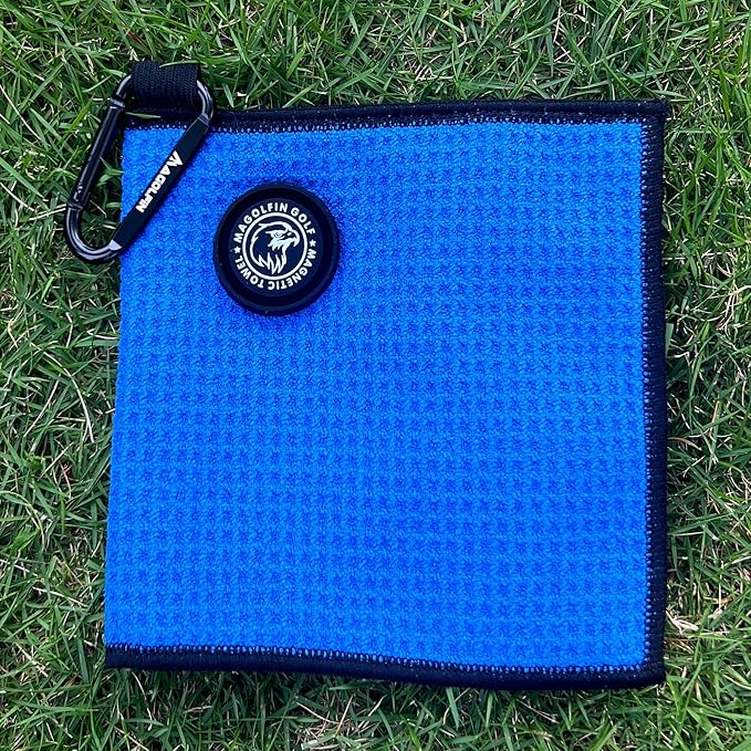 Small Magnetic Golf Towel with Clip, Microfiber Waffle Design - Industrial Strength Magnet for Glof Balls, Golf Bags, Carts Clubs - Blue