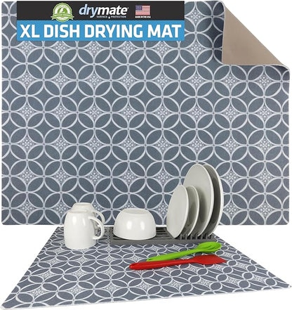 Drymate Jumbo XL Dish Drying Mat (19”x24”), Low-Profile, Super Absorbent, Quick Dry Fabric, Waterproof & Slip-Resistant, for Kitchen Counter, Trimmable, Easy to Clean (USA Made)(Indigo Grey)