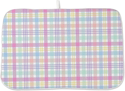 Spring Dish Drying Mat 18x24 Inches For Kitchen Counter Absorbent Easter Colorful Plaid Kitchen Decoration Pink Green Drying Mat Pad For Home Kitchen,Dining Room,Office Decor