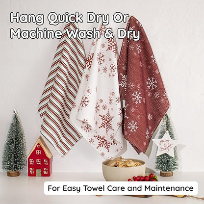 Christmas Kitchen Towels Set of 3 Snowflaked – Microfiber Waffle Weave Dish Towels 16x24, Super Absorbent & Lint-Free Holiday Kitchen Towels for Drying, Cleaning & Christmas Décor