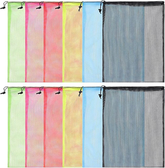 12Pcs Mesh Laundry Drawstring Bag,Nylon Drawstring Gym Bag with Cord Lock Closure 18"X24"