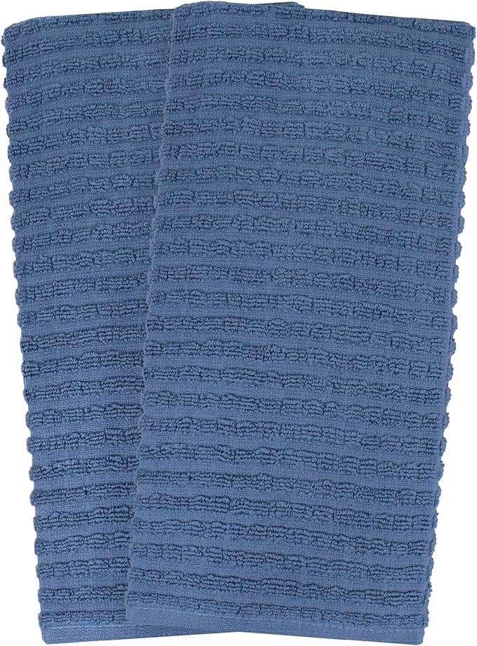 Ritz Royale Collection 100% Combed Terry Cotton, Highly Absorbent, Kitchen Towel Set, 13-3/4" x 12", 4-Pack, Solid & Checked, Federal Blue