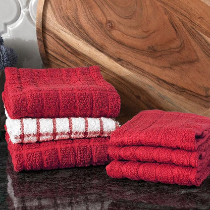 Ritz Premium Kitchen Towel and Dish Cloth Value Set: Highly Absorbent, Super Soft, Long-Lasting, 100% Cotton Checked and Solid Hand Towels, Tea Towels, Bar Towels - 6 Pack, Paprika