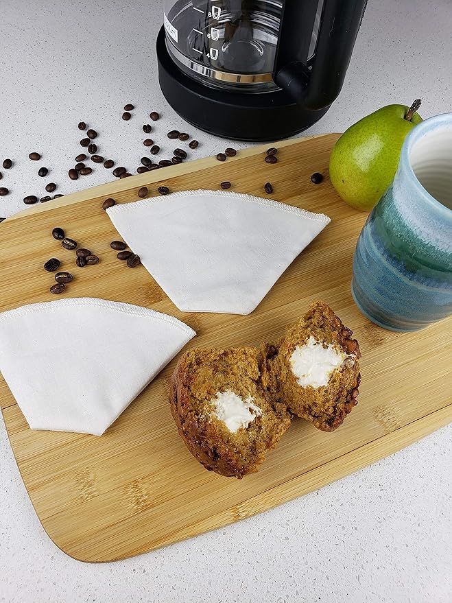 Cloth Reusable Cone Coffee Filter (Size #4) - Made in Canada of Hemp and Organic Cotton - Zero Waste, Eco-Friendly, Natural Filter for Drip Coffee Makers