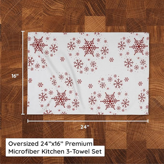 Christmas Kitchen Towels Set of 3 Snowflaked – Microfiber Waffle Weave Dish Towels 16x24, Super Absorbent & Lint-Free Holiday Kitchen Towels for Drying, Cleaning & Christmas Décor