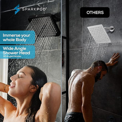 SparkPod Shower Head - High Pressure Rain - Premium Quality Luxury Design - Easy Clean Adjustable Replacement for Your Bathroom Shower Heads (Midnight Black Matte, 8 Inch Square)