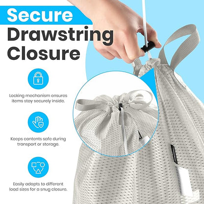 Handy Laundry Mesh Laundry Bag 24 x 36 Inches - Extra Large Heavy Duty Bag with Handles & Shoulder Strap, Breathable, Machine Washable for Dorm, Travel, Bedding & Storage - Grey