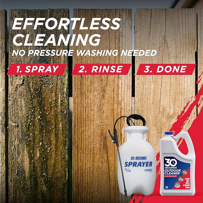 30 SECONDS Outdoor Mold & Mildew Stain Remover | Concentrate | Gallon | Vinyl Siding Fences Patios & More