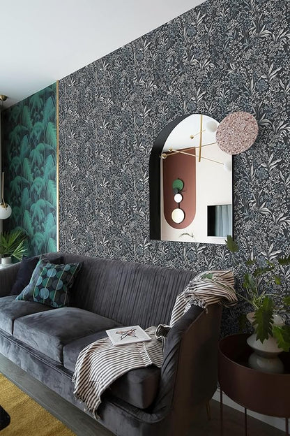 Heroad Brand 17.3''x393'' Blue Peel and Stick Wallpaper Boho Dark Blue Floral Contact Paper Removable Wallpaper Self Adhesive Wall Paper for Cabinets Waterproof Decoration for Walls