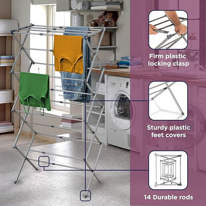 BLACK+DECKER 4-Tier Expandable Collapsible Clothes Drying Rack, Telescopic Height, Foldable Space-Saving Laundry Air Dryer for Towels, Shirts & Delicates – Durable Steel, No Tools Needed