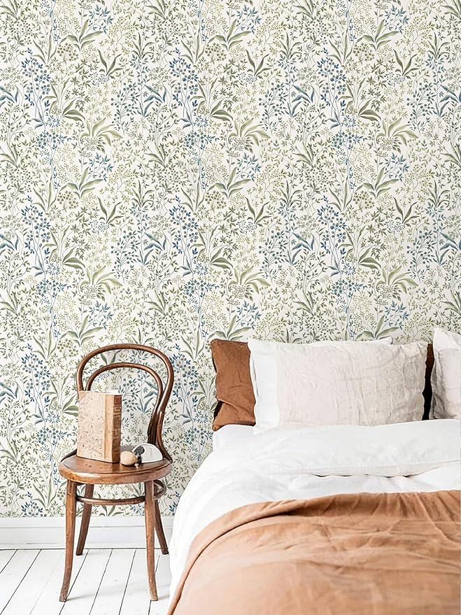 Heroad 17.3''x393'' Floral Wallpaper Yellow Peel and Stick Wallpaper Boho Floral Contact Paper for Cabinets Drawer Liner Waterproof Removable Self Adhesive Thicken Decoration Wall Paper for Walls