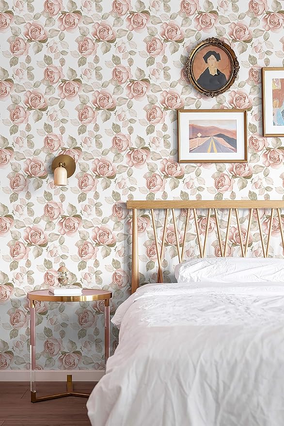 Heroad 16.1''x236'' Vintage Floral Peel and Stick Wallpaper Flower Contact Paper Retro Wall Paper Waterproof Removable Self Adhesive Wallpaper for Bedroom Living Room Cabinet Rose Decor Vinyl Roll