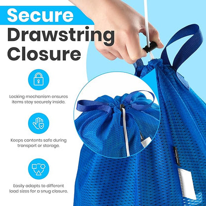 Handy Laundry Mesh Laundry Bag 24 x 36 Inches - Extra Large Heavy Duty Bag with Handles & Shoulder Strap, Breathable, Machine Washable for Dorm, Travel, Bedding & Storage - Blue