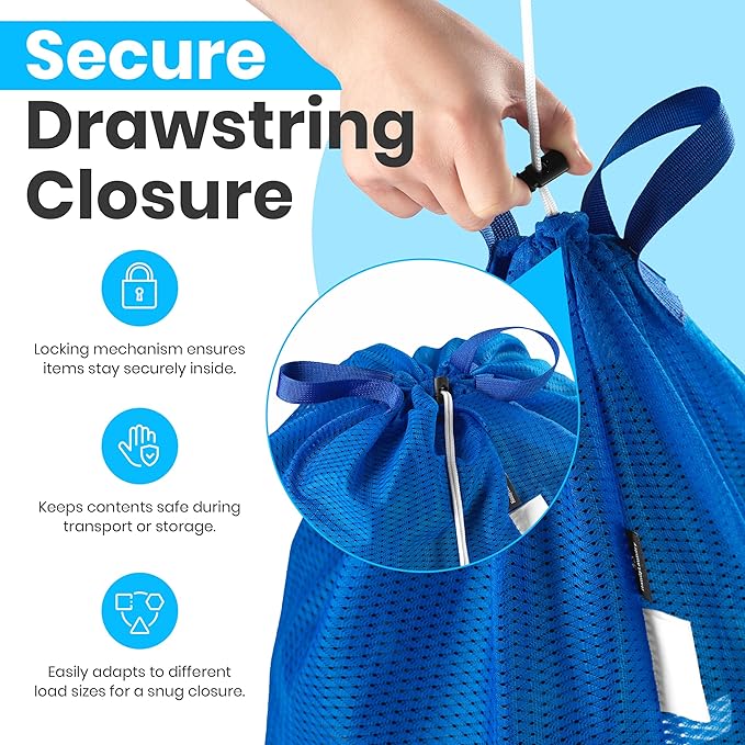 Handy Laundry Mesh Laundry Bags 24 x 36 Inches, 2-Pack - Extra Large Heavy Duty Bag with Handles & Shoulder Strap, Breathable, Machine Washable for Dorm, Travel, Bedding & Storage - Blue